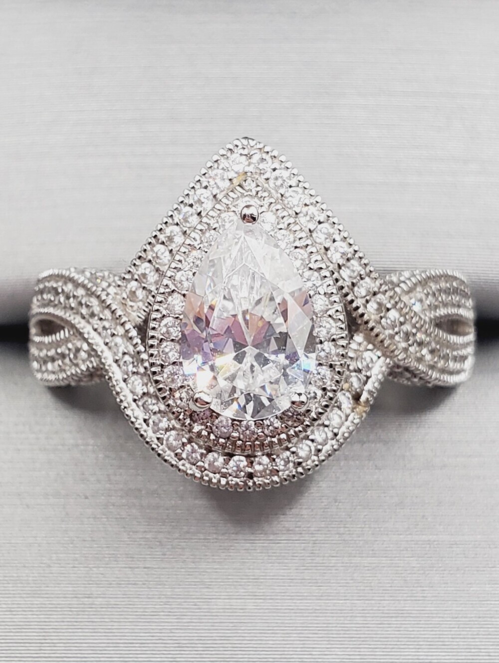 Classic Pear Cut Halo Engagement Ring In 925 Sterling Silver